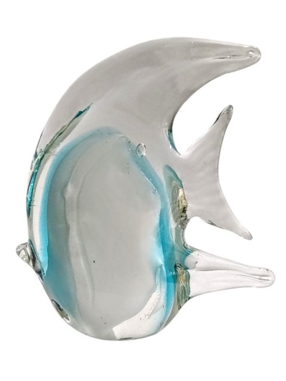 Vintage Art Glass Turquoise and Clear Fish Paperweight Sculpture